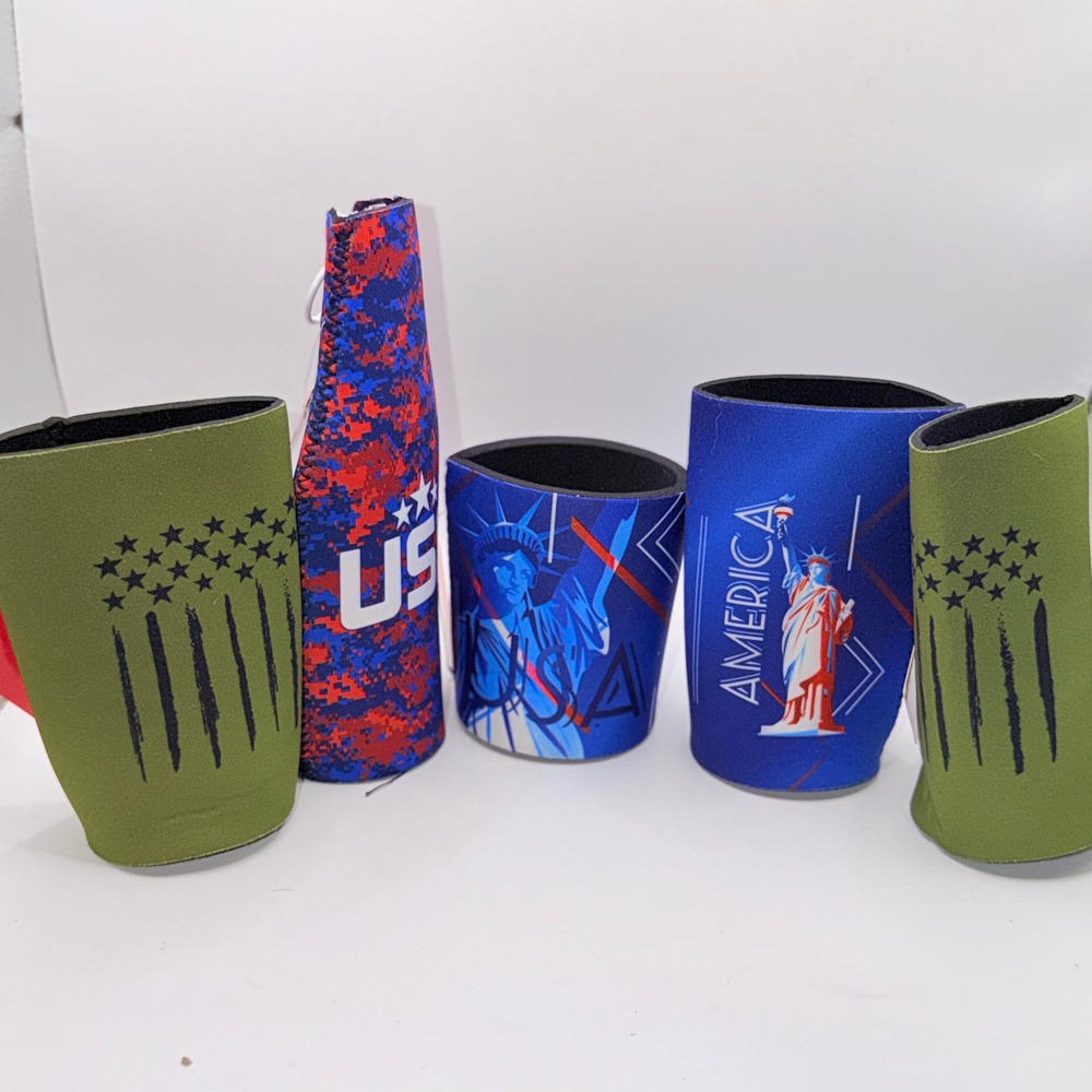 Patriotic USA Can Cooler Bundle 5pc Americana Military 4th of July